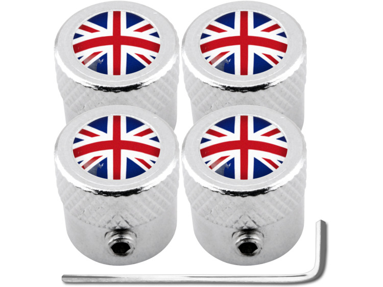 4 English UK England British Union Jack "striated" antitheft valve caps